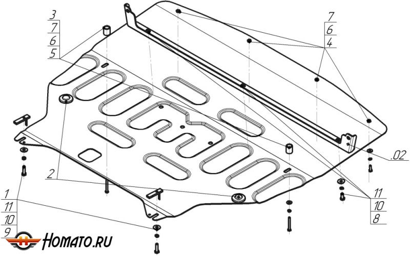 Защита картера Exeed TXL 2021-2023 | двигатель + КПП, 2 мм, сталь | MOTODOR | 79005
