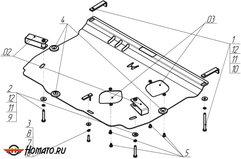 Защита картера Honda Civic VIII 2005-2012 | двигатель + КПП, 2 мм, сталь | MOTODOR | 00812