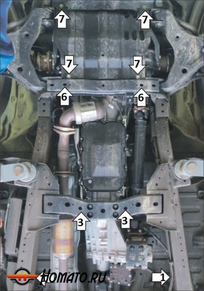 Защита картера Mitsubishi L 200 2015-2018 | двигатель + КПП + передний дифференциал + раздатка, 3 мм, сталь | MOTODOR | 11339