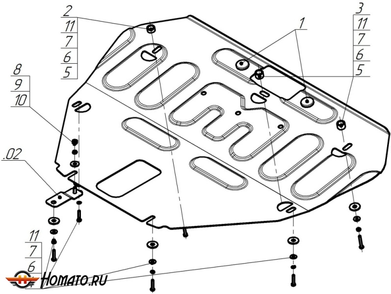 Защита картера Mazda 6 2002-2007 | двигатель + КПП, 2 мм, сталь | MOTODOR | 71104