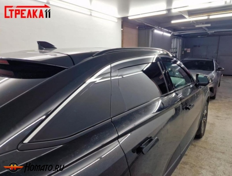 Дефлекторы Хавал Ф7Х 2 2025+ | с хром молдингом, из 6 частей, премиум, плоские, 2D