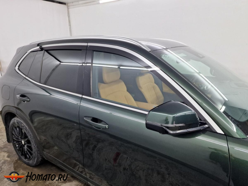 Дефлекторы Geely EX5 EM-i 2026+ | с хром молдингом, из 6 частей, премиум, плоские, 2D