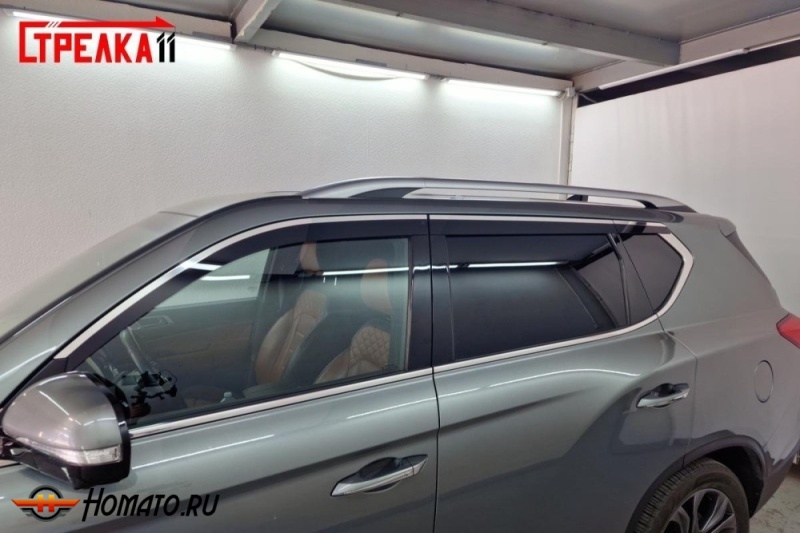 Дефлекторы KGM Rexton | с хром молдингом, из 6 частей, премиум, плоские, 2D