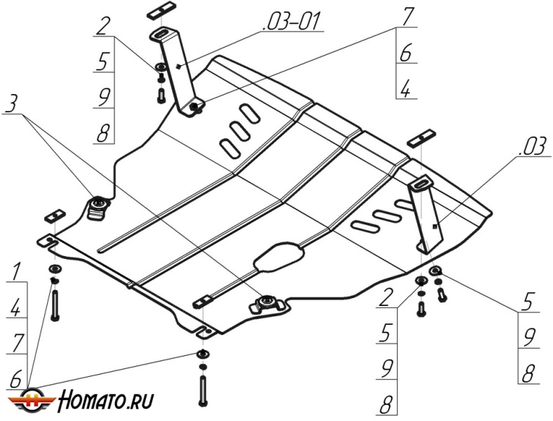 Защита картера Volkswagen Golf IV 1997-2003 | двигатель + КПП, 2 мм, сталь | MOTODOR | 00126