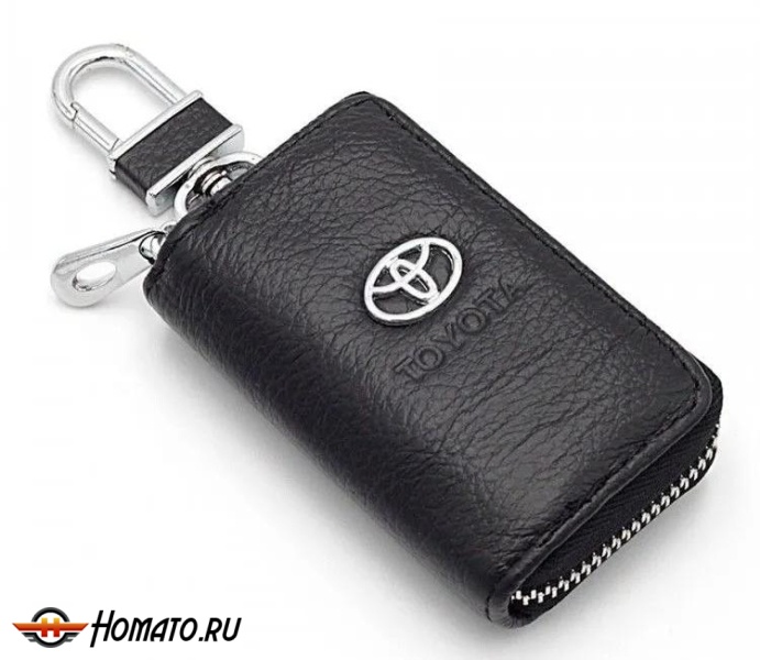 Чехол для ключей "Toyota", Универсальный, Кожаный с Металическим значком, Цвет: Черный