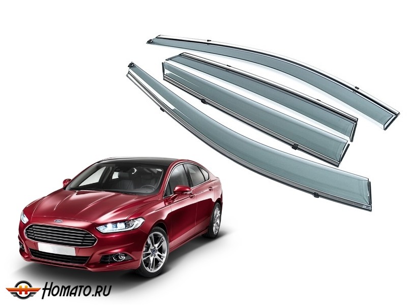 Премиум дефлекторы окон для Ford Mondeo 5 седан 2015+ | с молдингом из нержавейки
