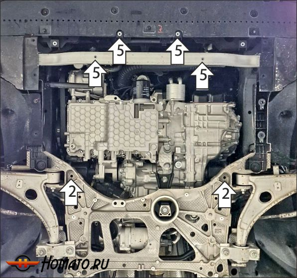 Защита картера Hongqi HS7 2 2023+ | двигатель + КПП, 2 мм, сталь | MOTODOR | 73910