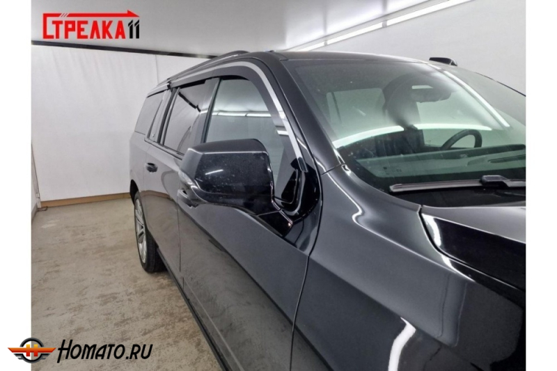 Дефлекторы Кадиллак Эскалейд 5 2020+/2024+ | с хром молдингом, из 6 частей, премиум, плоские, 2D