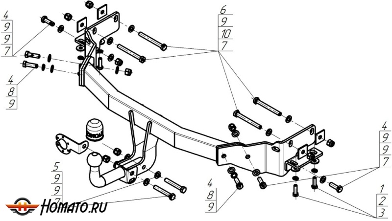 Фаркоп KIA Sorento 2012-2020 | шар A - оцинкованный, нагрузка 75/1500 | ZincaR | ZH103A