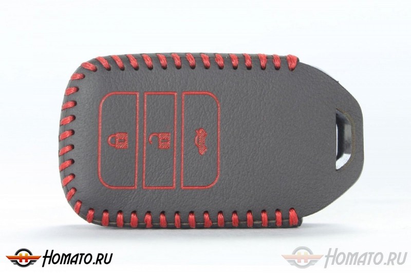 Чехол с карабином для ключа Honda (Брелок) "String", Цвет кожи: Черный