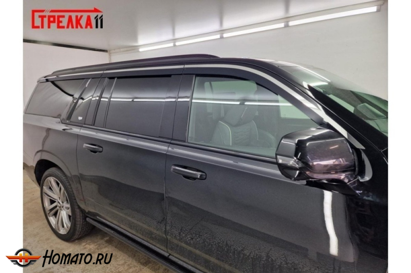 Дефлекторы Кадиллак Эскалейд 5 2020+/2024+ | с хром молдингом, из 6 частей, премиум, плоские, 2D