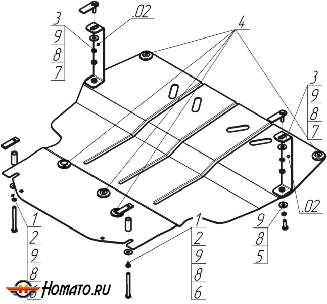 Защита картера Volkswagen Passat B6 2005-2010 | двигатель + КПП, 2 мм, сталь | MOTODOR | 02718