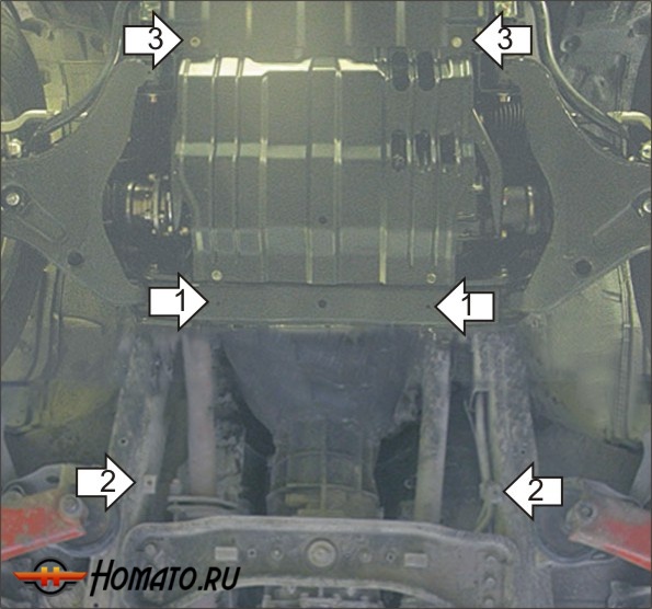 Защита картера Mitsubishi Pajero Sport II 2008-2011 | двигатель + КПП, 3 мм, сталь | MOTODOR | 11318