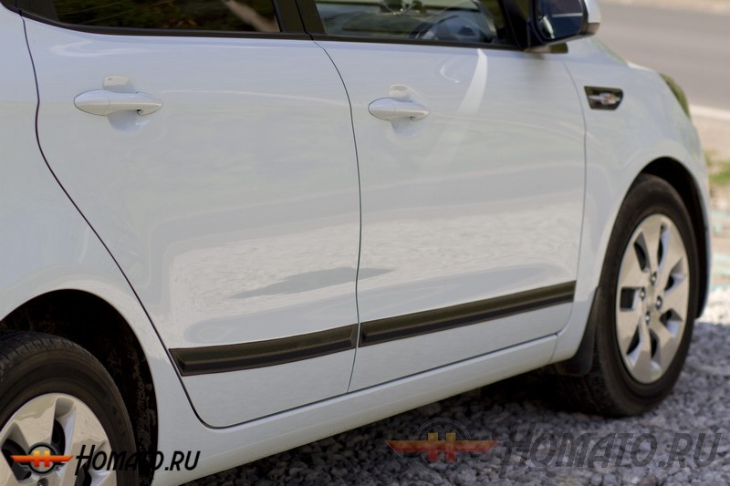 Молдинги на двери (вариант 2) KIA Rio III (седан и хетчбек) 2011+/2015+ | глянец (под покраску)