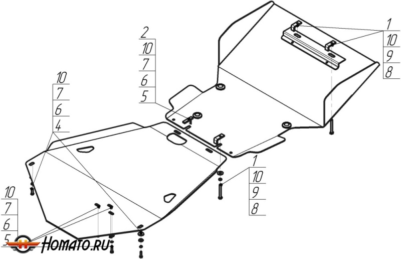 Защита картера Toyota Land Cruiser 100 2002-2007 | двигатель + передний дифференциал + КПП + радиатор, 3 мм, сталь | MOTODOR | 12511