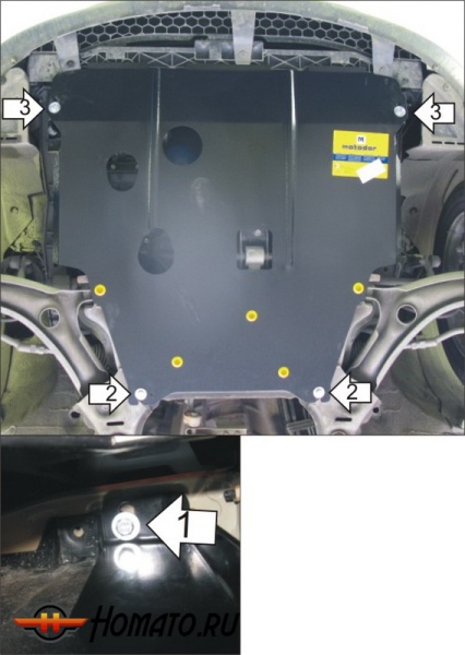 Защита картера Hyundai i20 2008-2013 | двигатель + КПП, 2 мм, сталь | MOTODOR | 01010