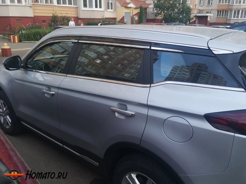 Премиум дефлекторы окон из 6 частей для Belgee X70 | с молдингом из нержавейки