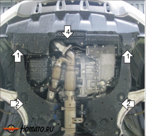 Защита картера Nissan Murano 2010-2016 | двигатель + КПП, 2 мм, сталь | MOTODOR | 01439