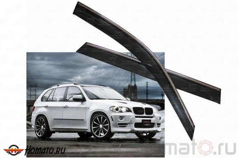 Дефлекторы окон BMW X5 E70 OEM TYPE С хромированным молдингом