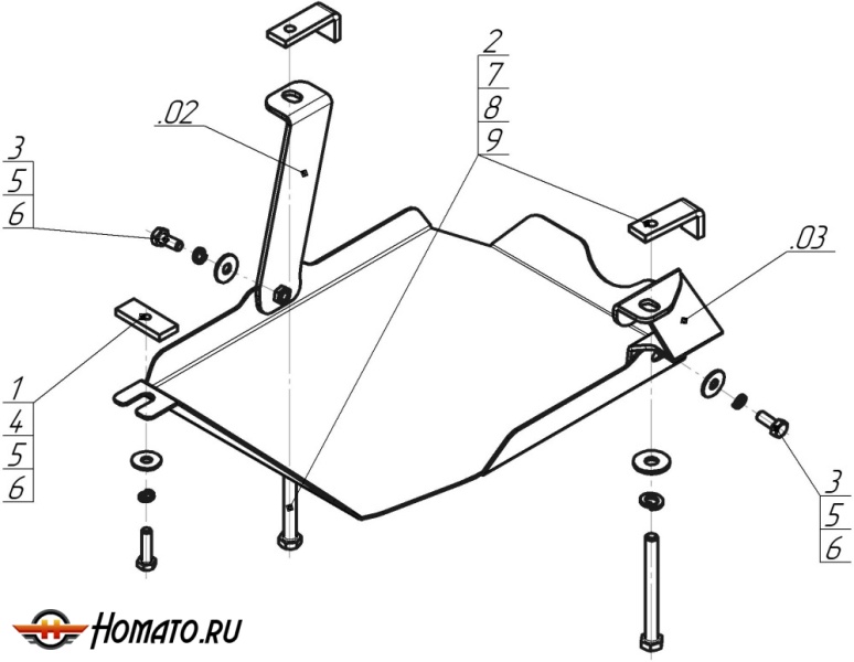 Защита картера Hyundai Santa Fé IV 2021-2023 | задний дифференциал, 2 мм, сталь | MOTODOR | 01043