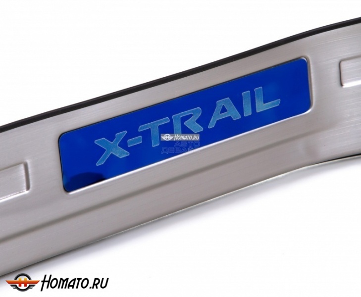 Накладки на пороги (на металл) для Nissan X-Trail (T32) 2014+/2019+ | нержавейка с лого