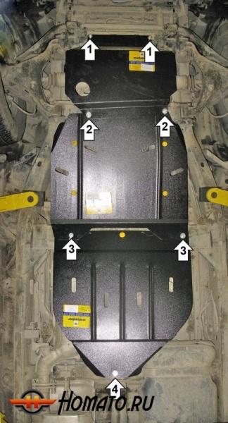 Защита картера Nissan Pathfinder 2005-2010 | двигатель + КПП + раздатка, 2 мм, сталь | MOTODOR | 01449