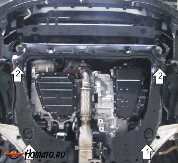 Защита картера Nissan Teana 2008-2014 | двигатель + КПП, 2 мм, сталь | MOTODOR | 01443