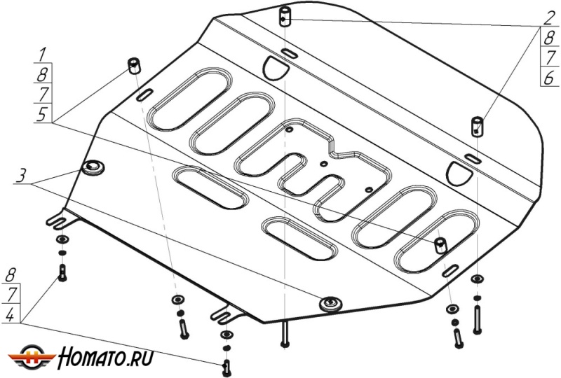 Защита картера Volkswagen Transporter/Caravelle T5 2003-2009 | двигатель + КПП, 2 мм, сталь | MOTODOR | 72708