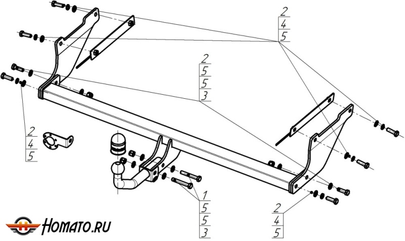 Фаркоп Ford Focus 2011-2018 | шар A - оцинкованный, нагрузка 75/1200 | MOTODOR | 90706-A
