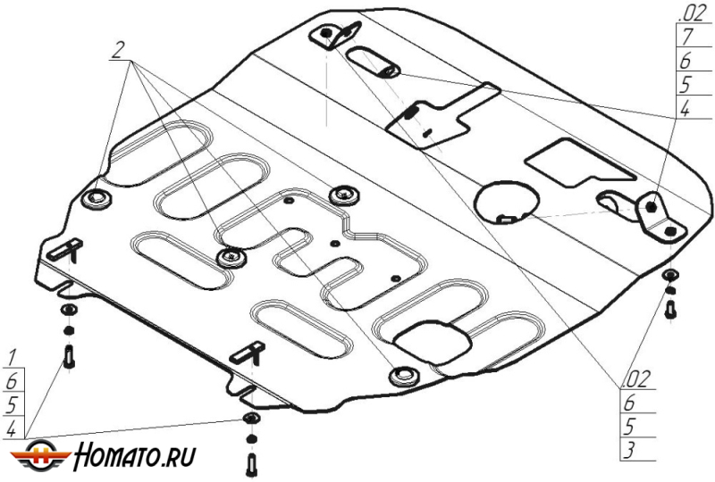 Защита картера Mitsubishi ASX 2012- | двигатель + КПП, 2 мм, сталь | MOTODOR | 71337