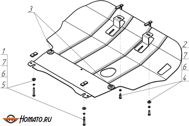 Защита картера SEAT Ibiza 1999-2002 | двигатель + КПП, 2 мм, сталь | MOTODOR | 02701