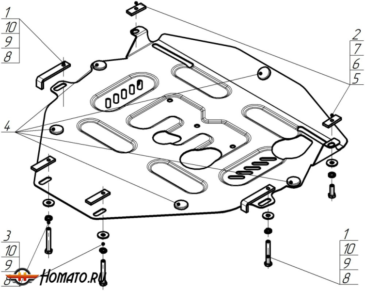 Защита картера Honda CR-V III 2009-2012 | двигатель + КПП, 2 мм, сталь | MOTODOR | 70809