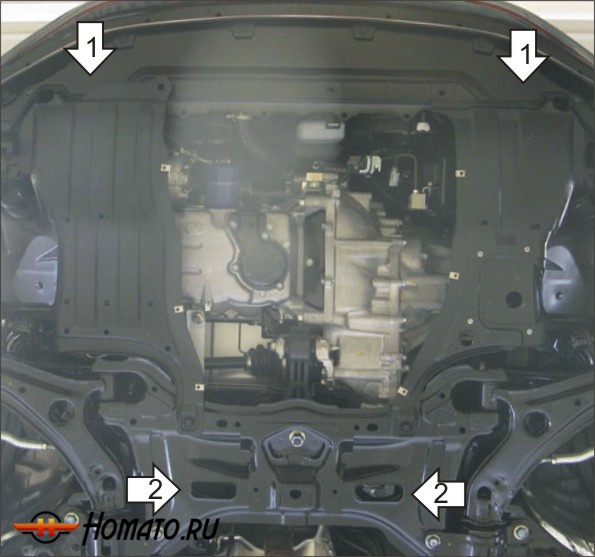 Защита картера Honda Jazz 2008-2011 | двигатель + КПП, 2 мм, сталь | MOTODOR | 00828
