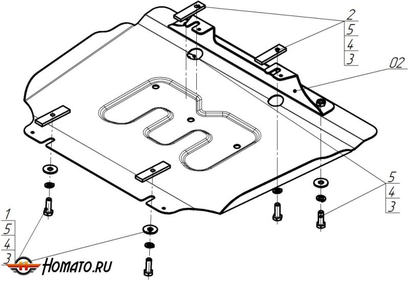 Защита картера Jac T8Pro 2019- | двигатель + передний дифференциал, 2 мм, сталь | MOTODOR | 78309