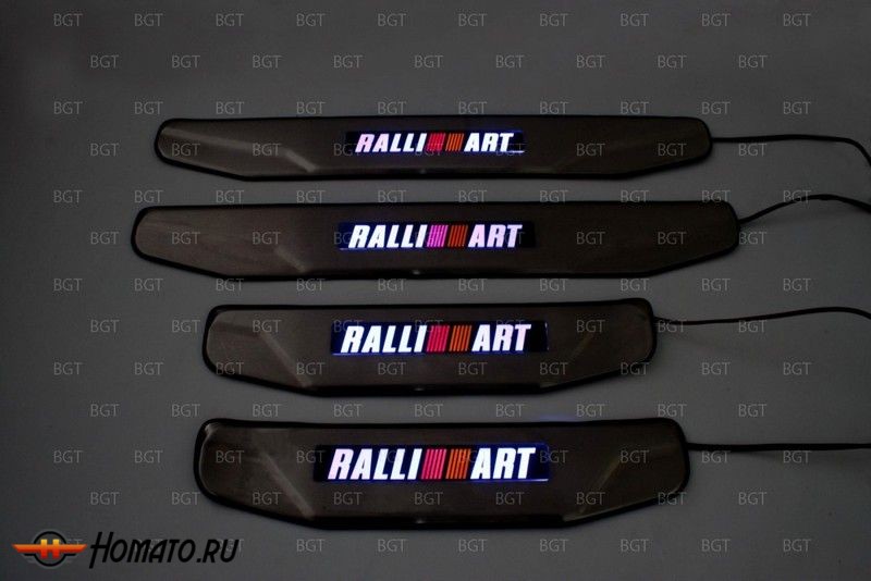 Накладки на пороги с LED подсветкой для Mitsubishi Lancer X (Ralliart)