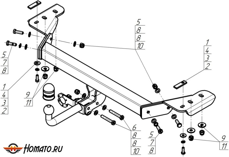 Фаркоп Haval F7 2024- | шар A - оцинкованный, нагрузка 75/1500 | MOTODOR | 93119-A