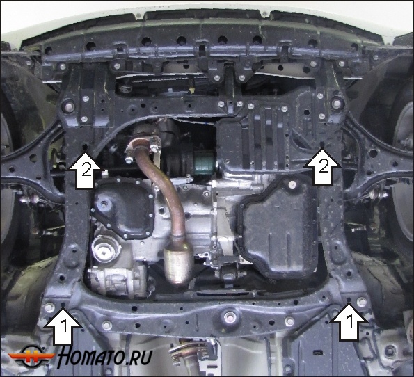 Защита картера Toyota IQ 2009-2016 | двигатель + КПП, 2 мм, сталь | MOTODOR | 02548