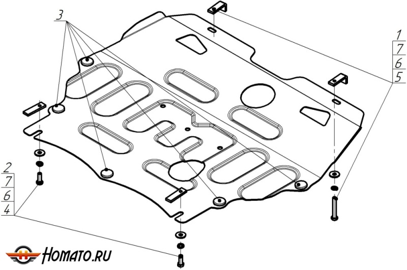Защита картера Mazda 6 2007-2012 | двигатель + КПП, 2 мм, сталь | MOTODOR | 71105