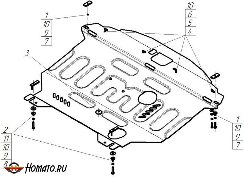 Защита картера Hyundai Sonata VI 2010-2014 | двигатель + КПП, 2 мм, сталь | MOTODOR | 70918