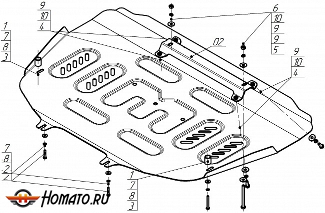 Защита картера Umo 8 | двигатель + передний электромотор, 2 мм, сталь | MOTODOR | 77808