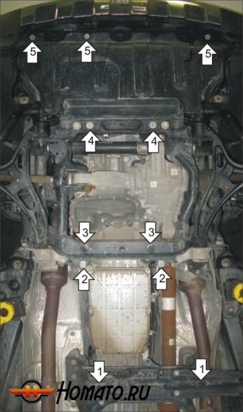 Защита картера Jeep Grand Cherokee IV 2010-2013 | двигатель + передний дифференциал + КПП + радиатор, 3 мм, сталь | MOTODOR | 15205