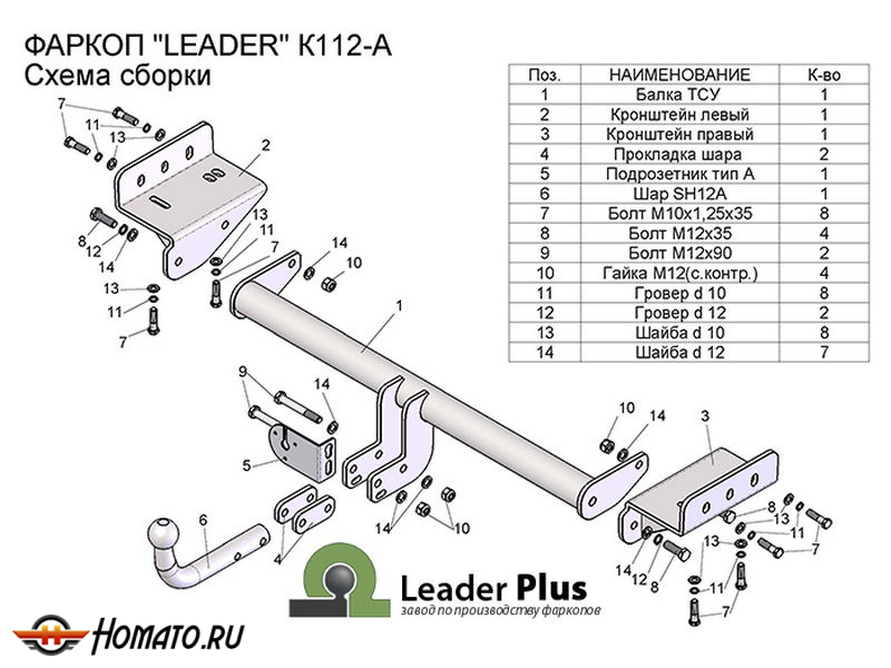 Фаркоп HYUNDAI IX35 2010-2015 | шар A | Лидер Плюс | K112-A