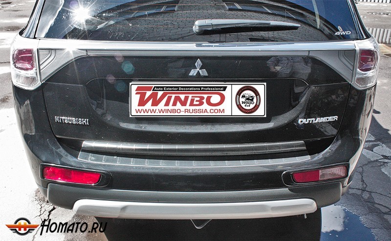 Накладка на задний бампер на Mitsubishi Outlander 2012-2014 | нержавейка, прямая