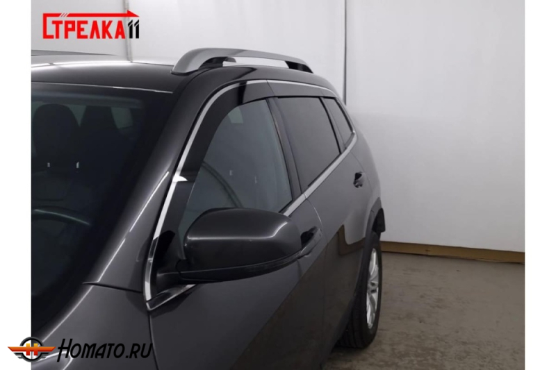 Дефлекторы Jeep Cherokee 5 (KL) 2014-2025 | с хром молдингом, из 6 частей, премиум, плоские, 2D