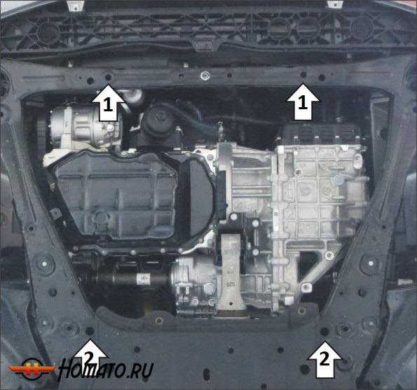 Защита картера Hyundai Santa Fé V 2024- | двигатель + КПП, 2 мм, сталь | MOTODOR | 71010