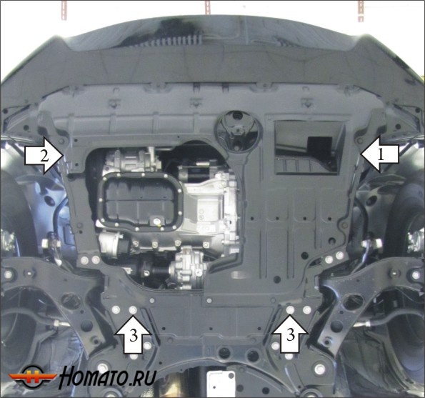 Защита картера Toyota RAV 4 2010-2013 | двигатель + КПП, 2 мм, сталь | MOTODOR | 02552