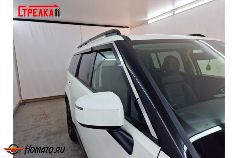 Дефлекторы Хендай Санта Фе 5 2024+ | с хром молдингом, из 6 частей, премиум, плоские, 2D