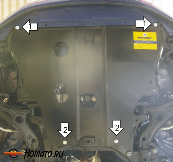 Защита картера Honda Fit 2008-2014 | двигатель + КПП, 2 мм, сталь | MOTODOR | 00828