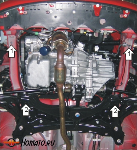 Защита картера Toyota Yaris 2005-2009 | двигатель + КПП, 2 мм, сталь | MOTODOR | 02527