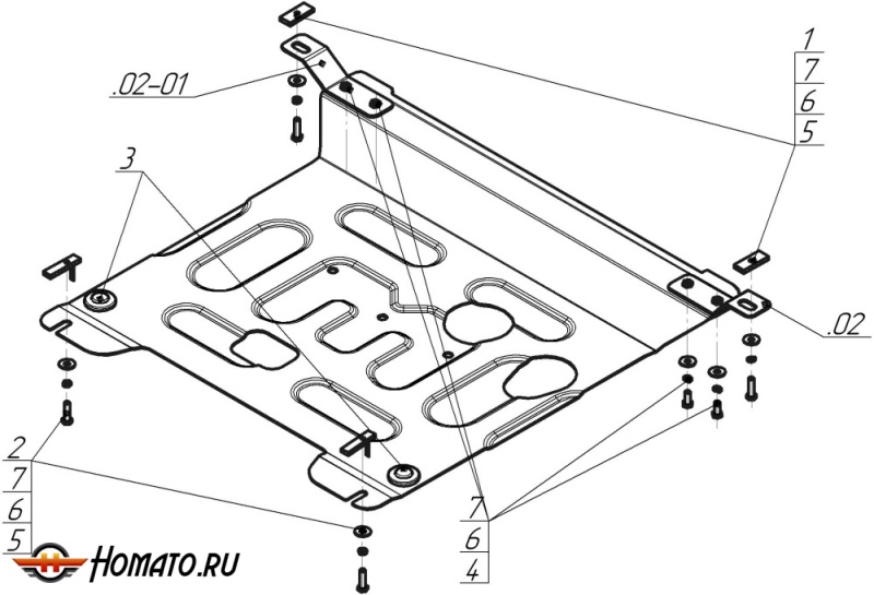 Защита картера Hyundai Solaris 2010-2014 | двигатель + КПП, 2 мм, сталь | MOTODOR | 70901